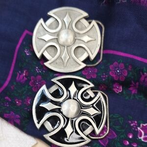 Y2K Fine Pewter Cross Belt Buckles By Great American Products Silver And Black